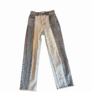 PacSun High Rise Straight Jeans Size 26 Two Tone Raw Hem Ankle Denim